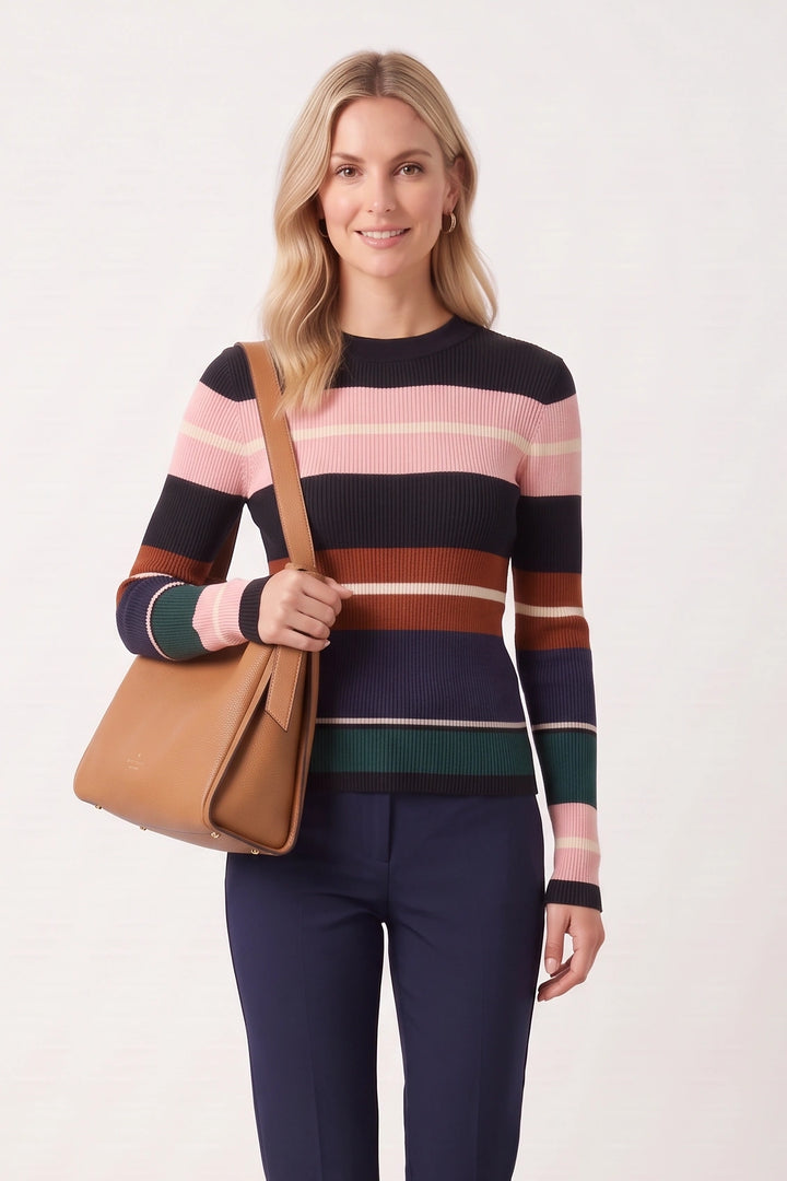 Block Stripe Skinny Rib Knit Top