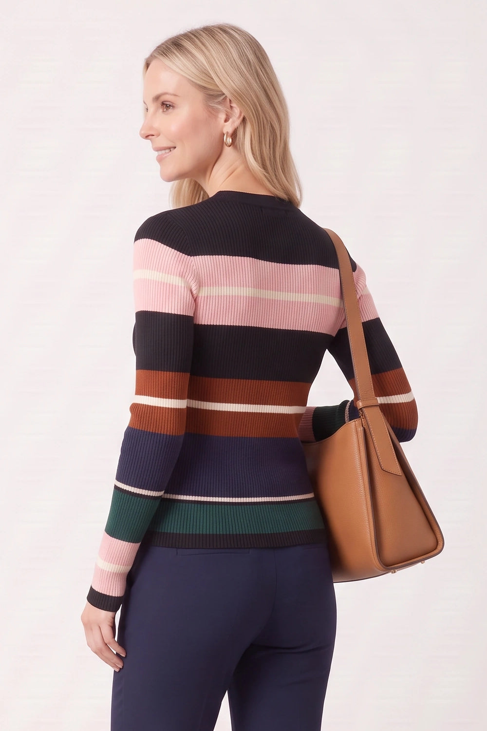 Block Stripe Skinny Rib Knit Top