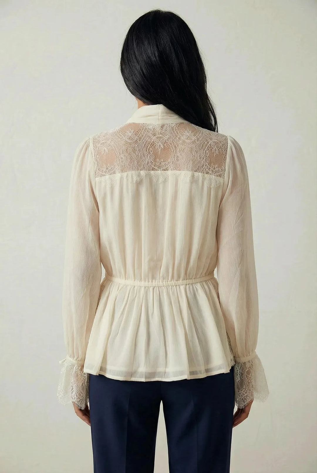Cream Tie Neck Blouse
