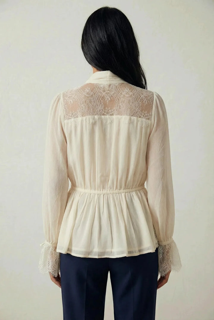 Cream Tie Neck Blouse
