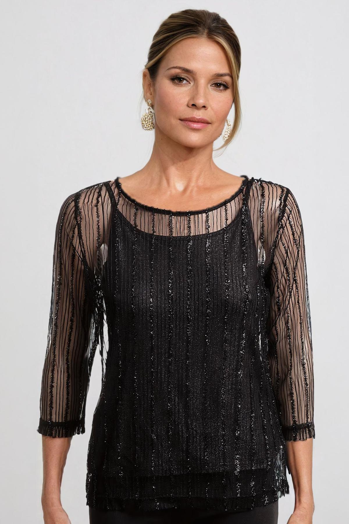 black mesh sparkle top