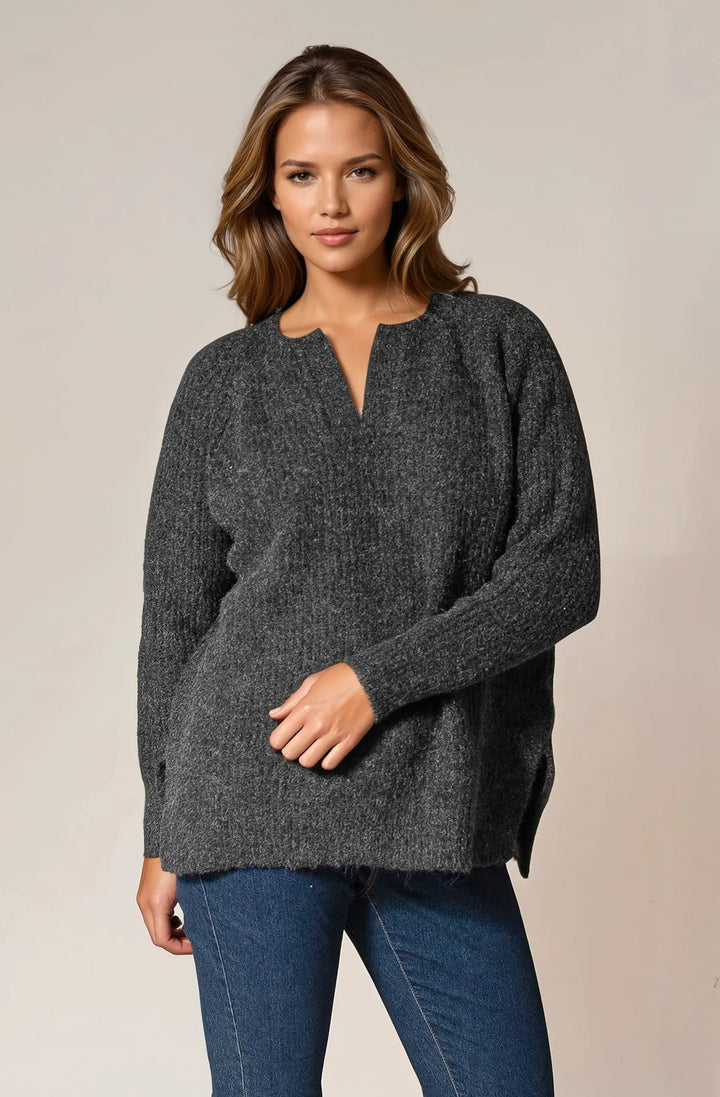 Round Notch Neck Wool Blend Jumper