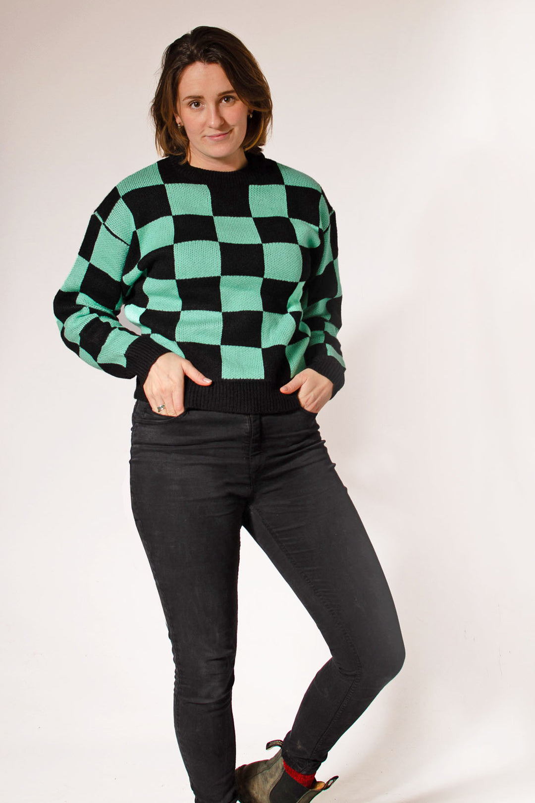 Green Black Check Crew Neck Jumper – Secret Label