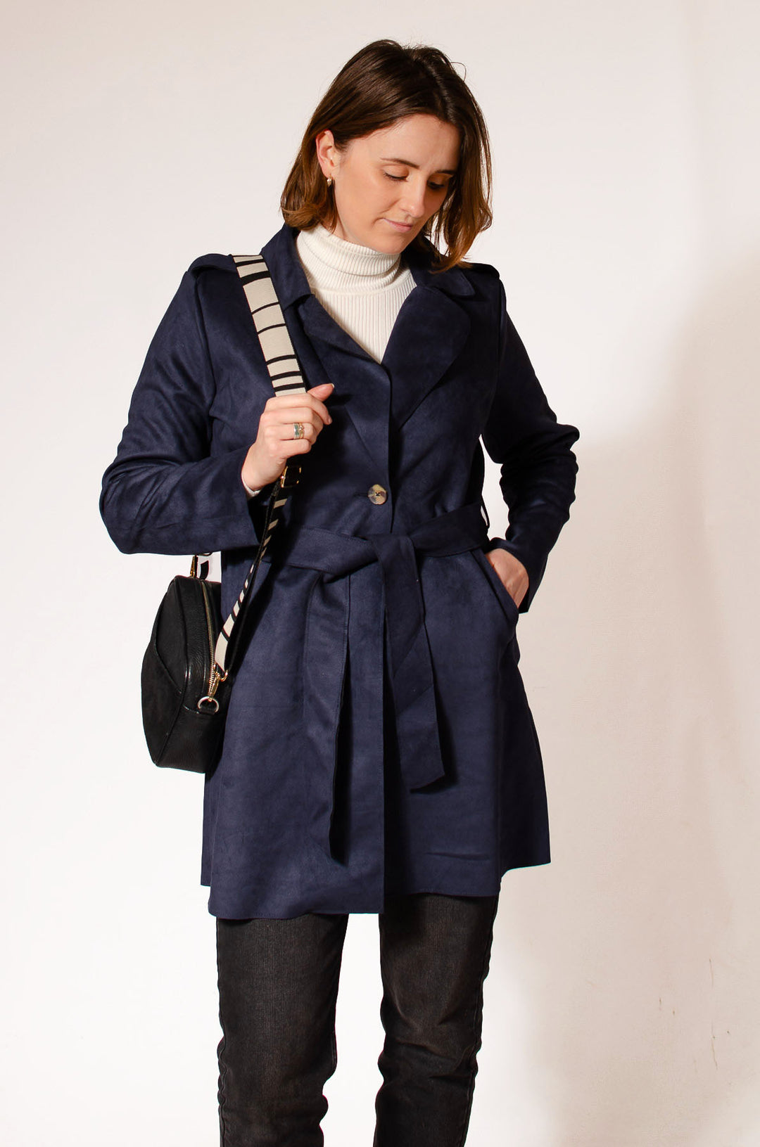 Navy Moleskin Suedette Coat – Secret Label - Main Image