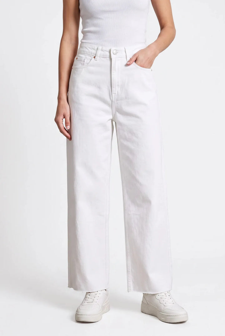 High Waist Raw Hem Wide Leg Jeans