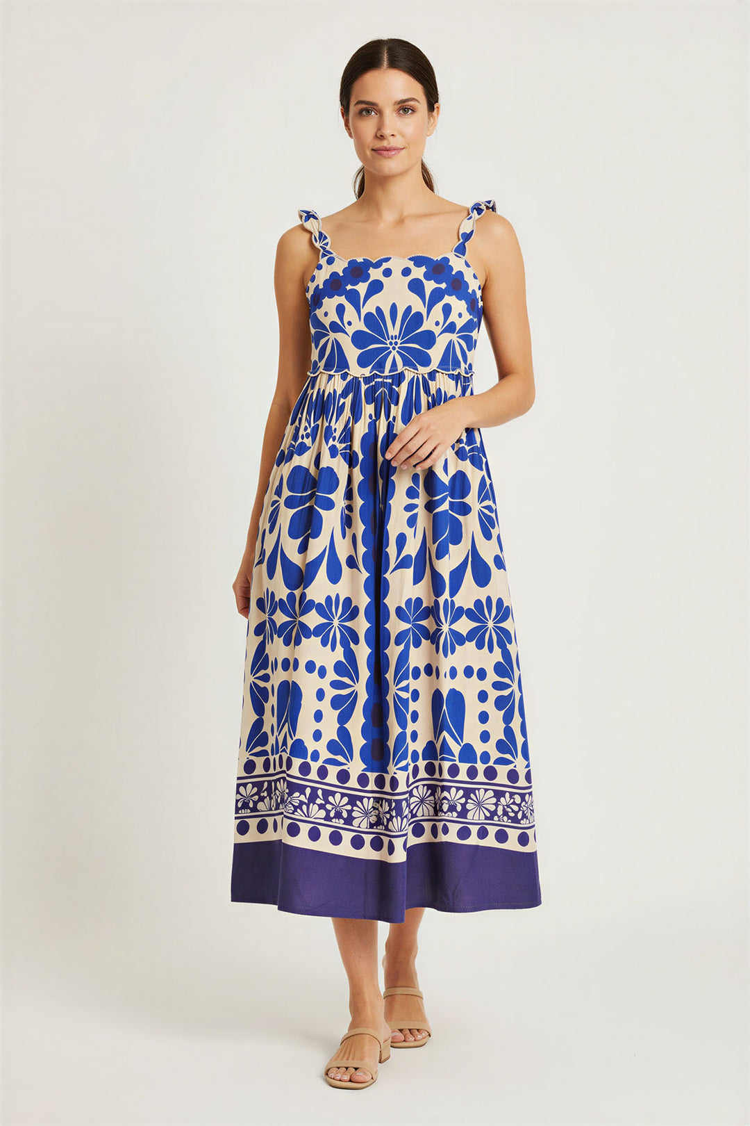 Blue Floral Sleeveless Dress