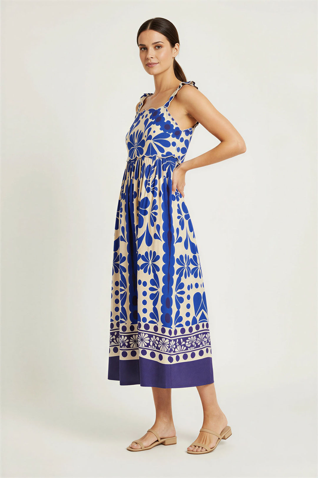 Blue Floral Sleeveless Dress