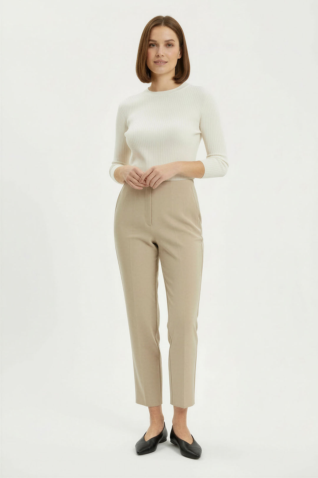 Tapered Cropped Stretch Smart Trousers