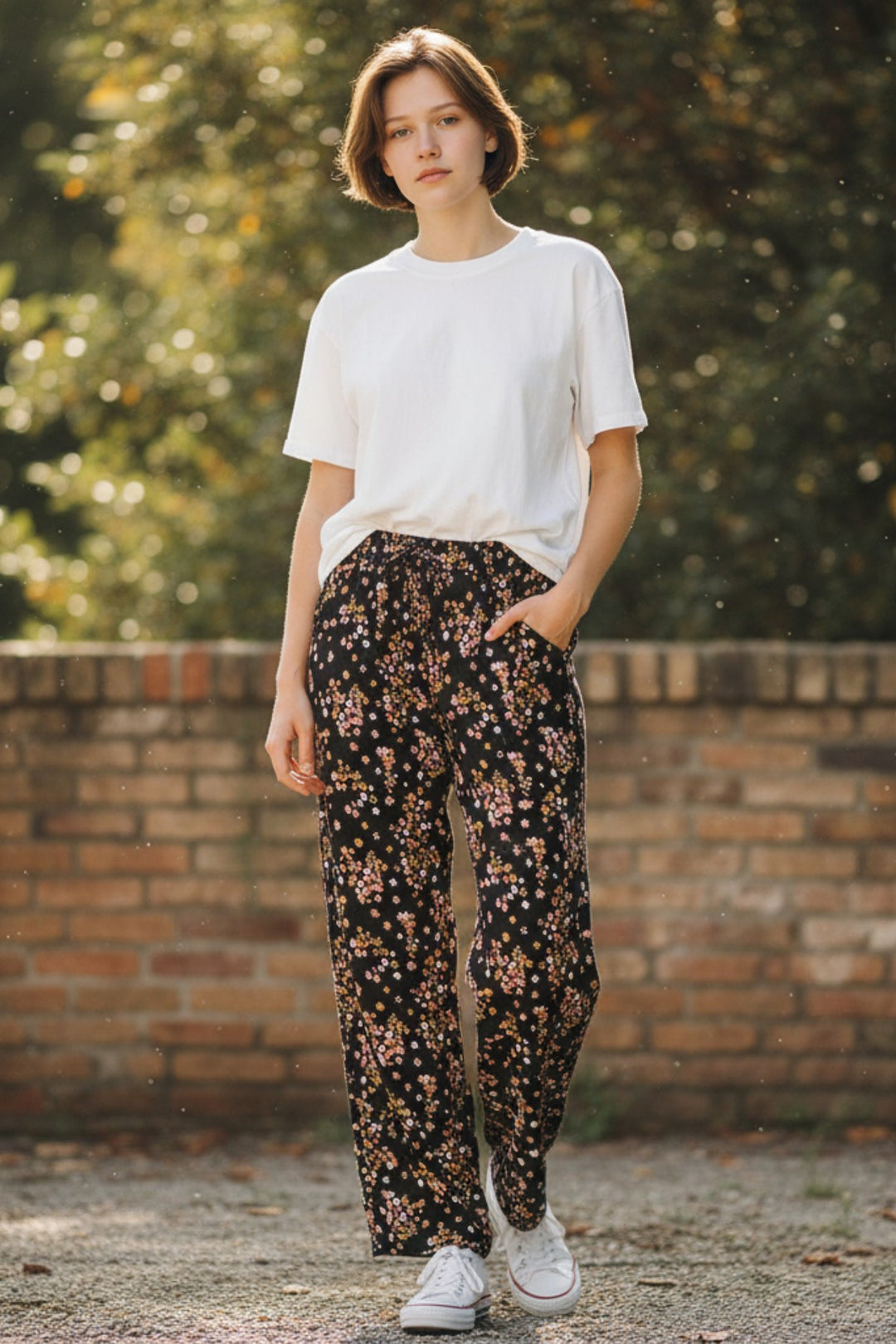 Black Floral Wide Leg Trousers