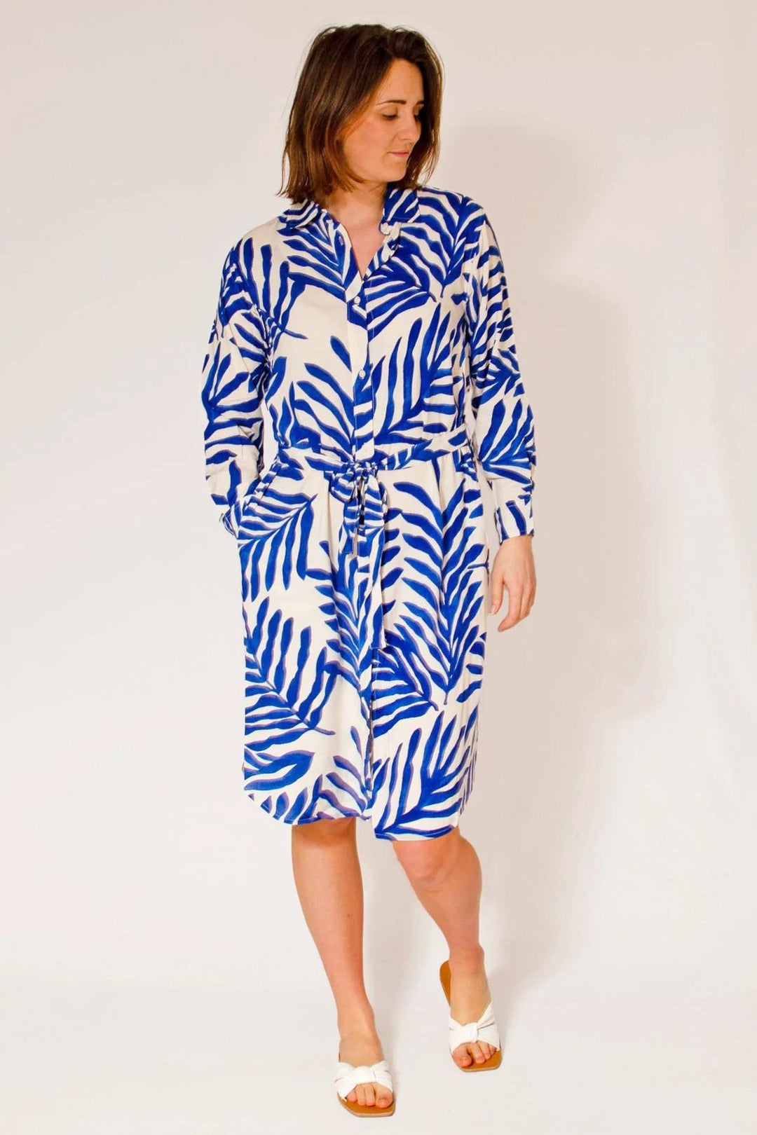 Blue Leaf Print Shirt Dress Secret Label Blue Leaf Print Shirt Dress Secret Label