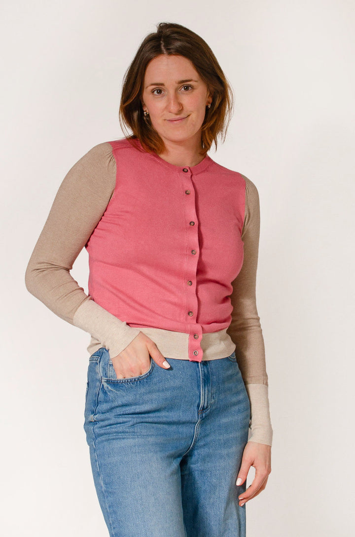 Fine Knit Block Colour Cardigan