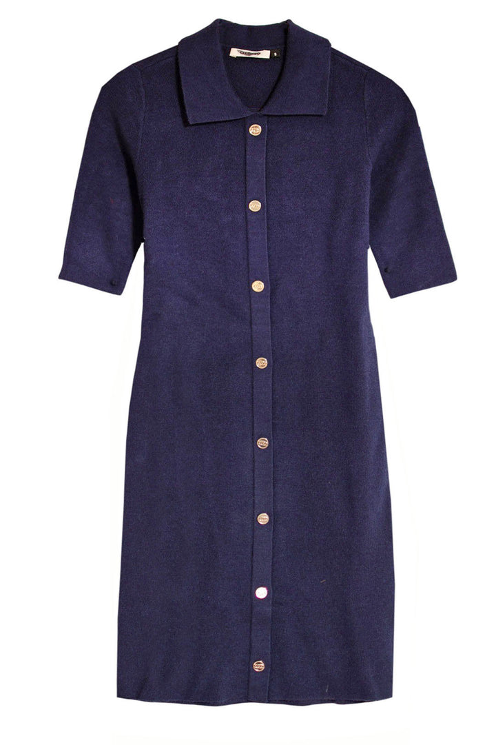 Navy Knit Short Shirt Dress