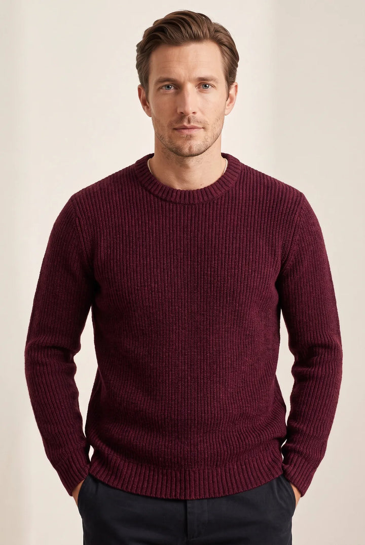Lambswool chunky rib knit crew neck jumper