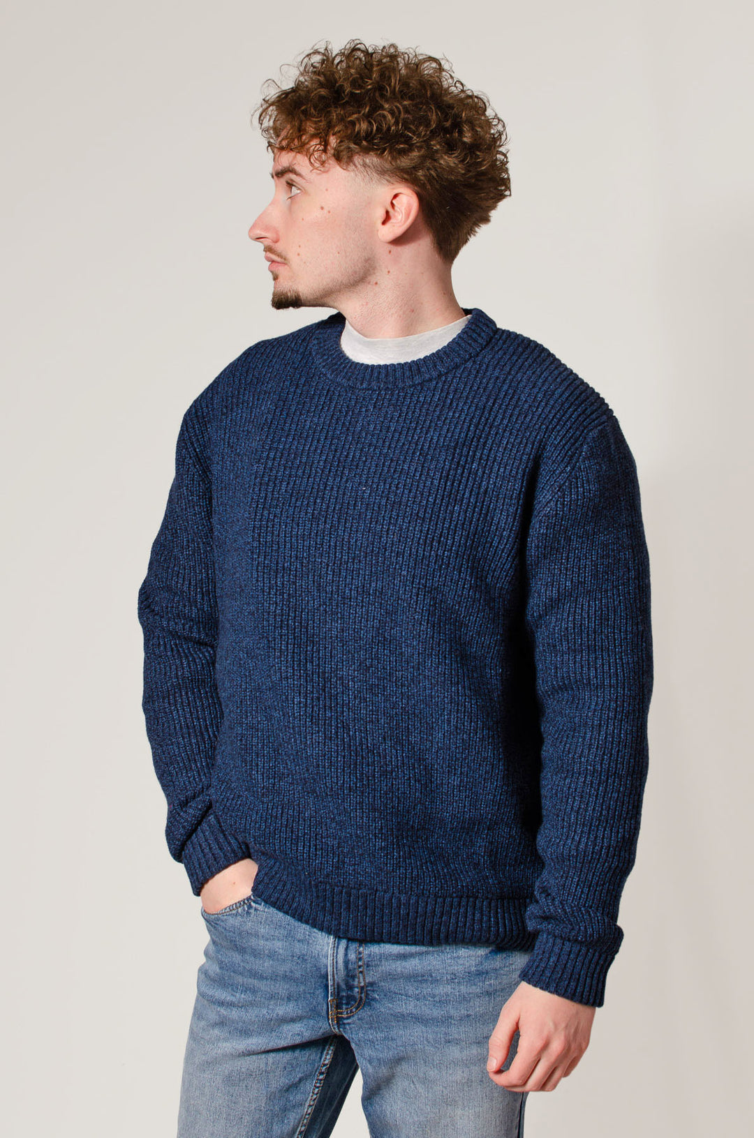 Lambswool chunky rib knit crew neck jumper