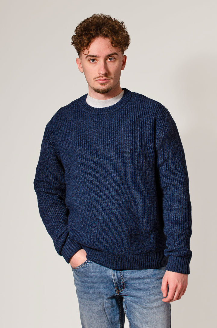 Lambswool chunky rib knit crew neck jumper