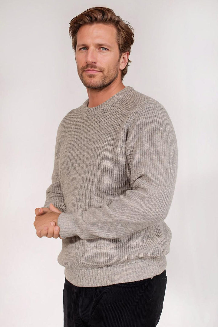 Lambswool chunky rib knit crew neck jumper