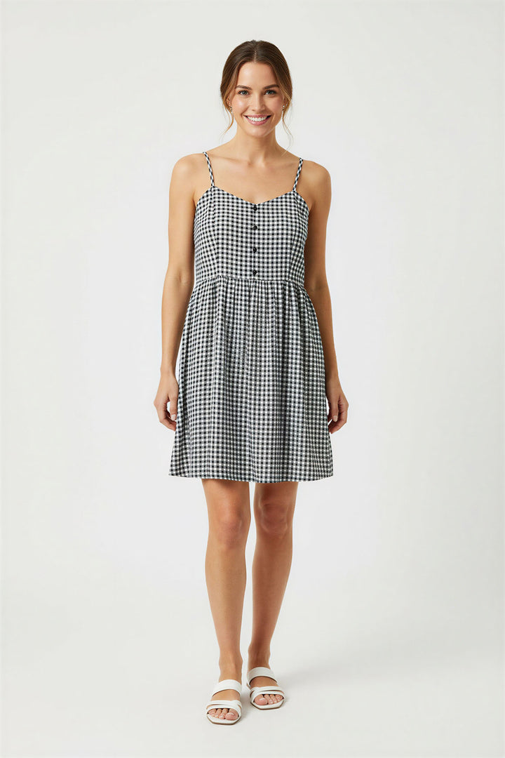 Black White Gingham Strappy Summer Dress