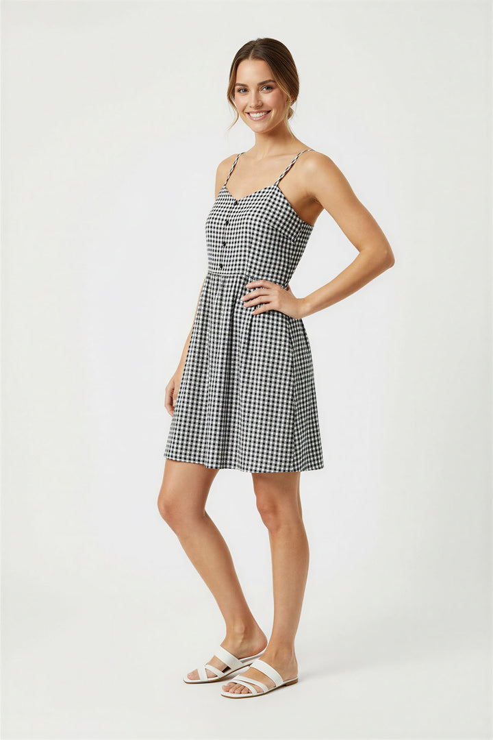 Black White Gingham Strappy Summer Dress