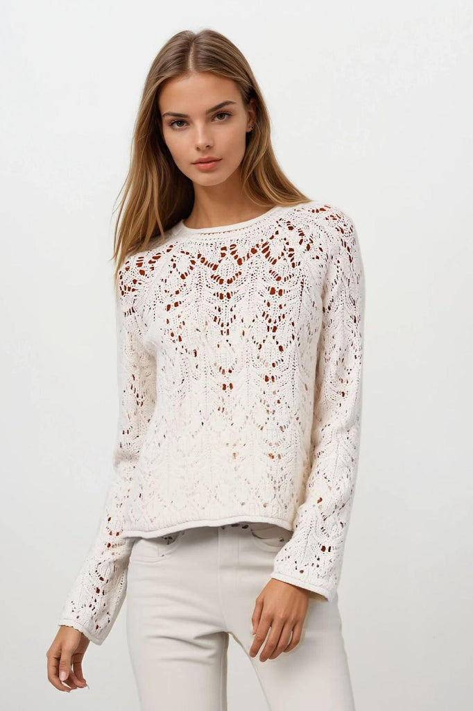 Ivory Cotton Crochet Knit Jumper – Secret Label