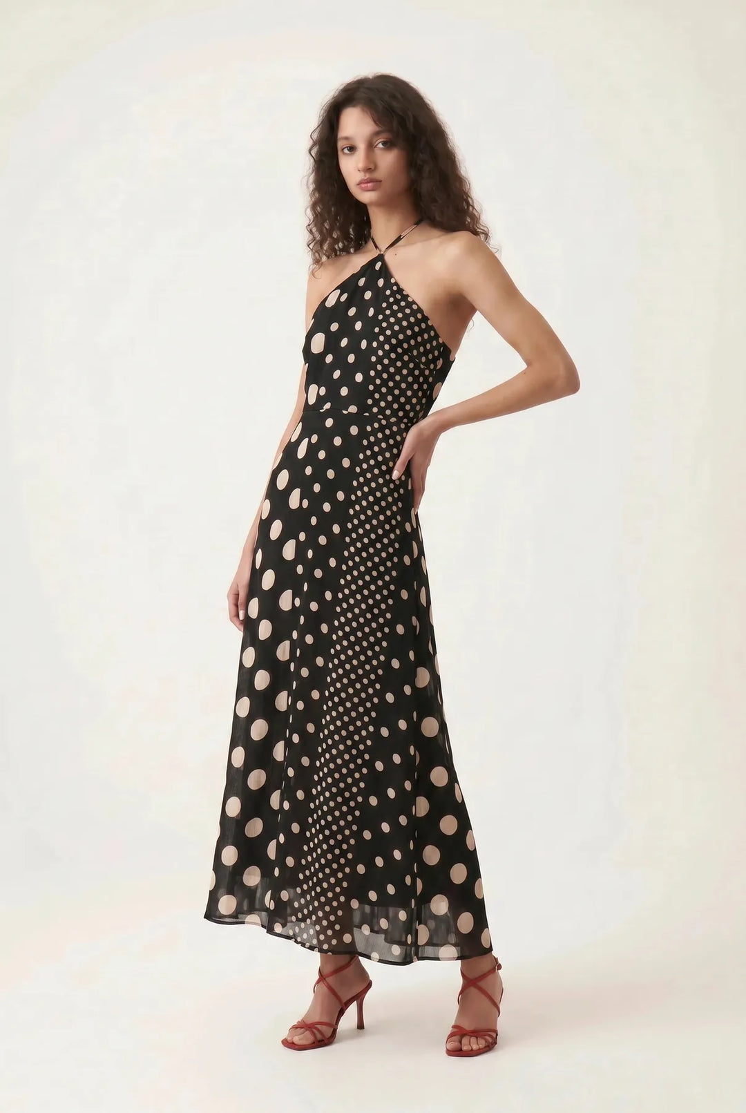 Black White Halterneck Spot Dress