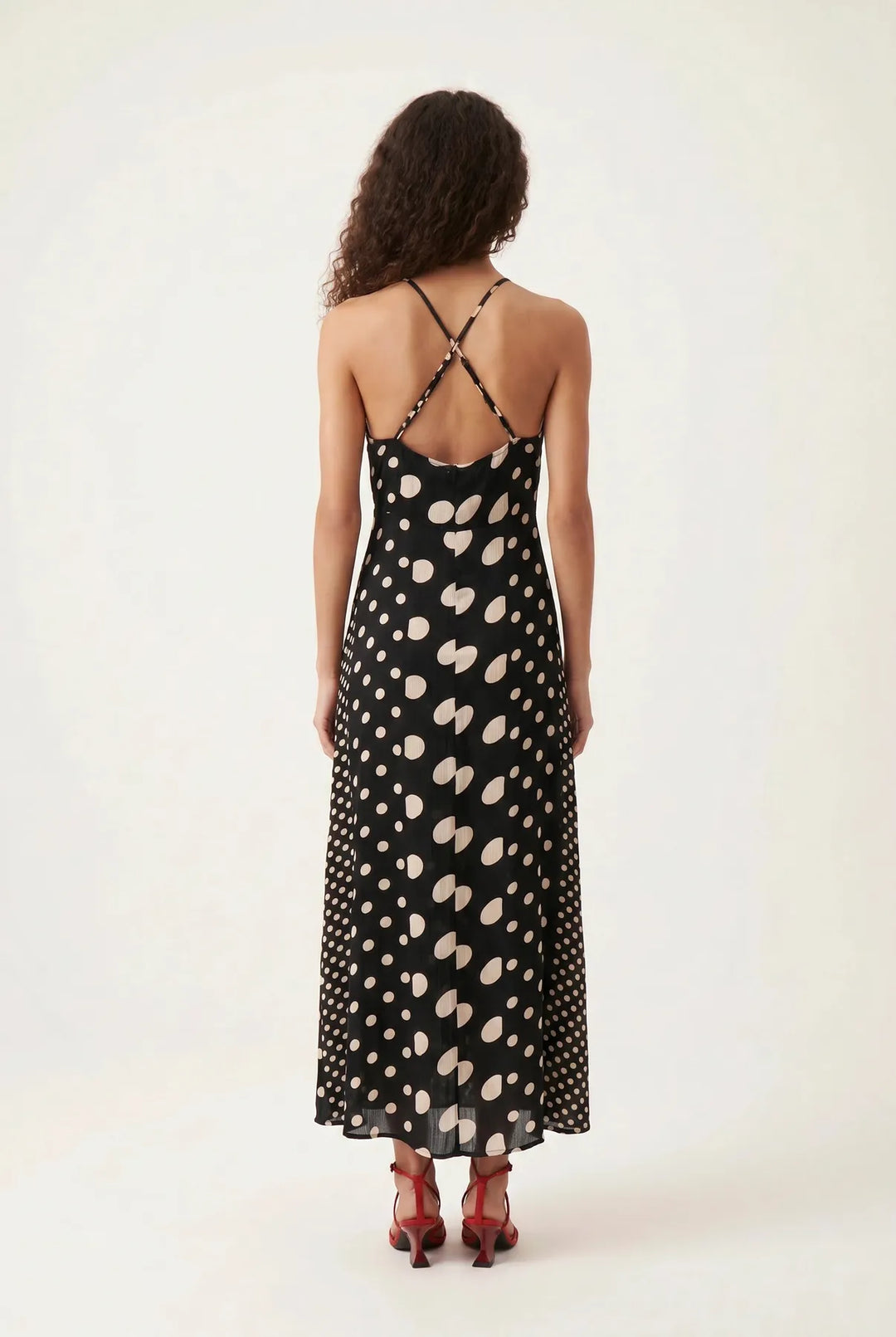 Black White Halterneck Spot Dress