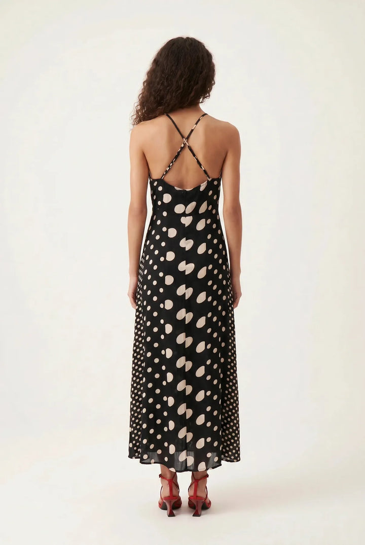 Black White Halterneck Spot Dress