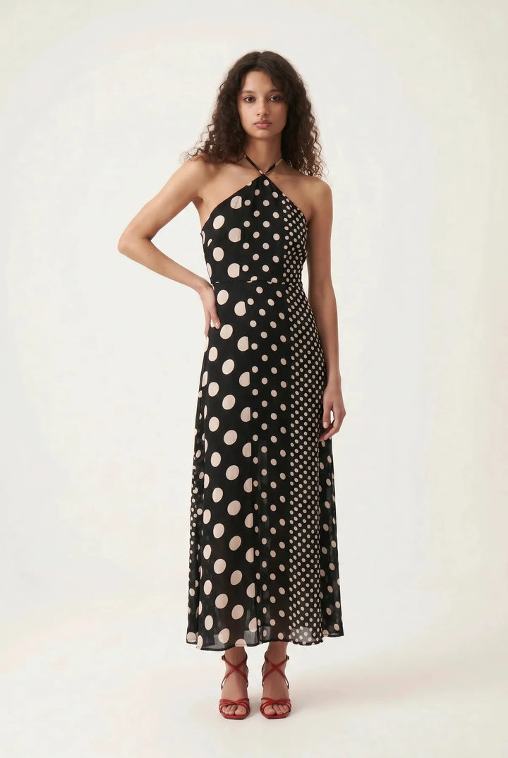 Black White Halterneck Spot Dress
