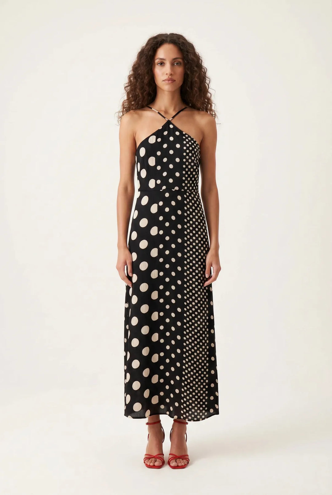Black White Halterneck Spot Dress