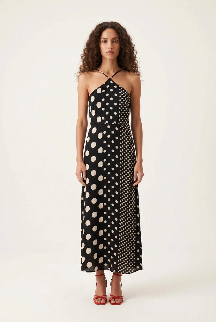 Black White Halterneck Spot Dress