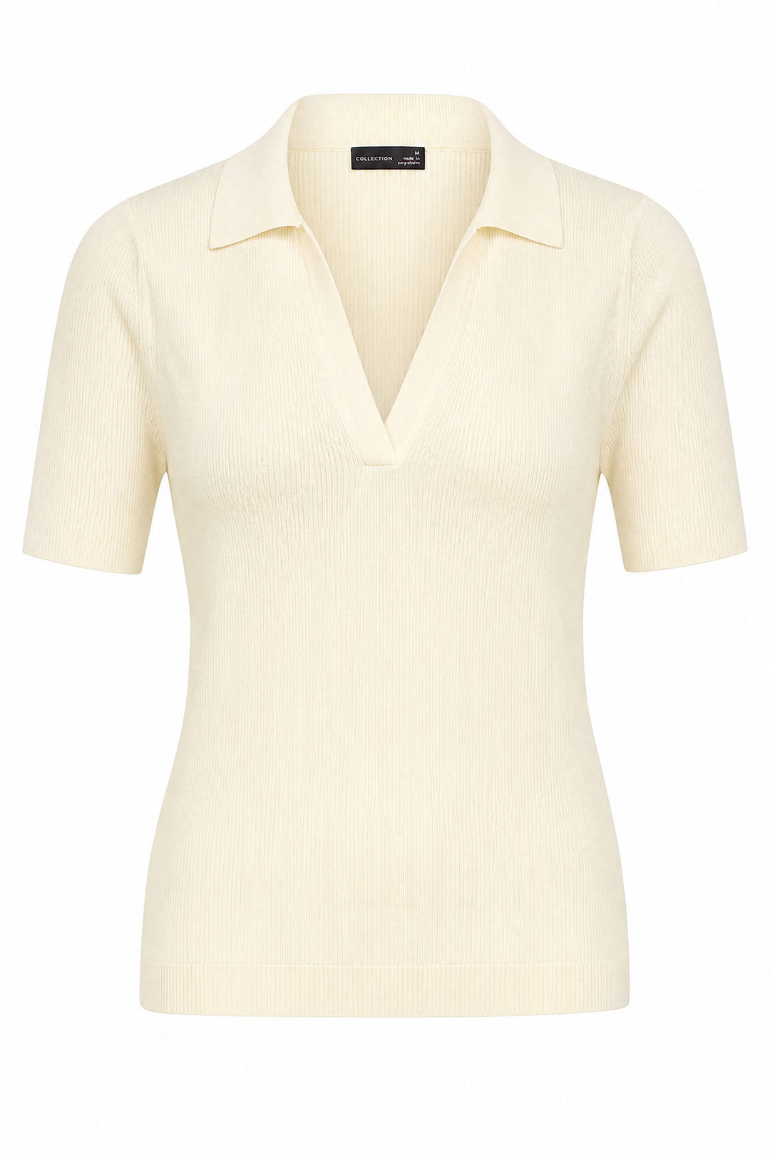 Ribbed collared short sleeve Top