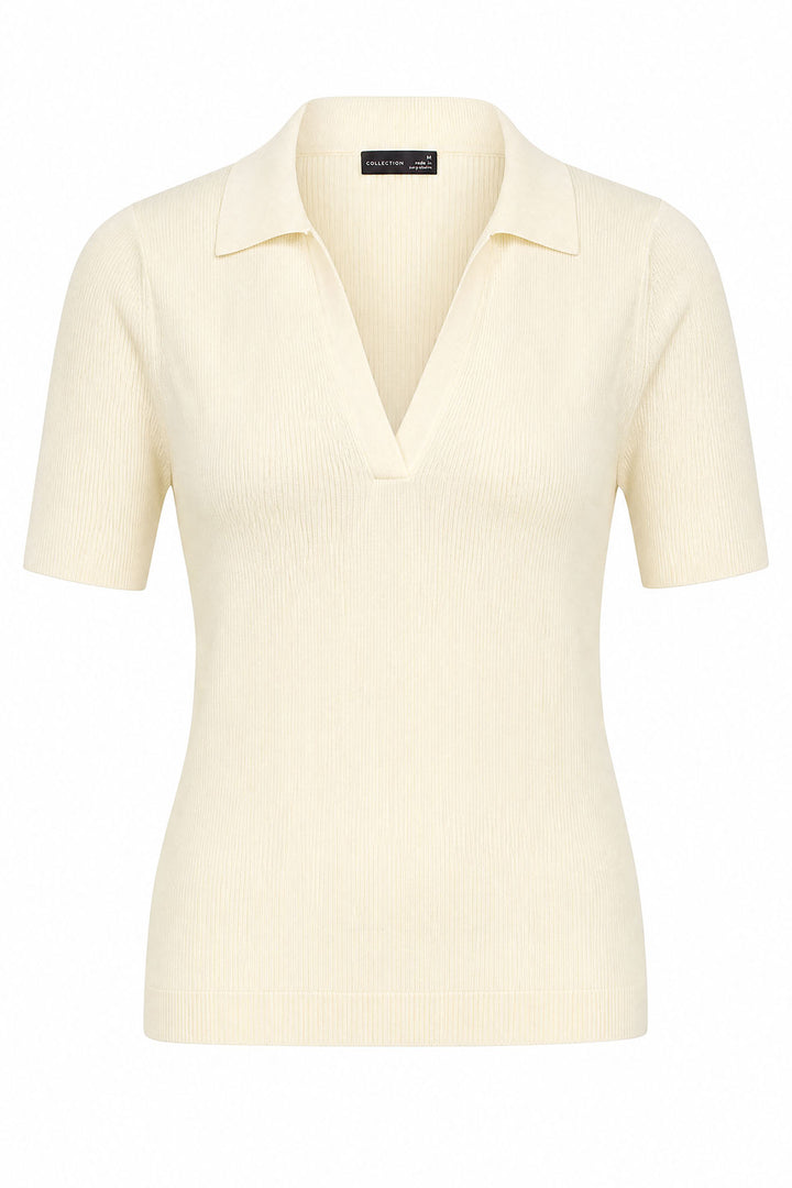 Ribbed collared short sleeve Top