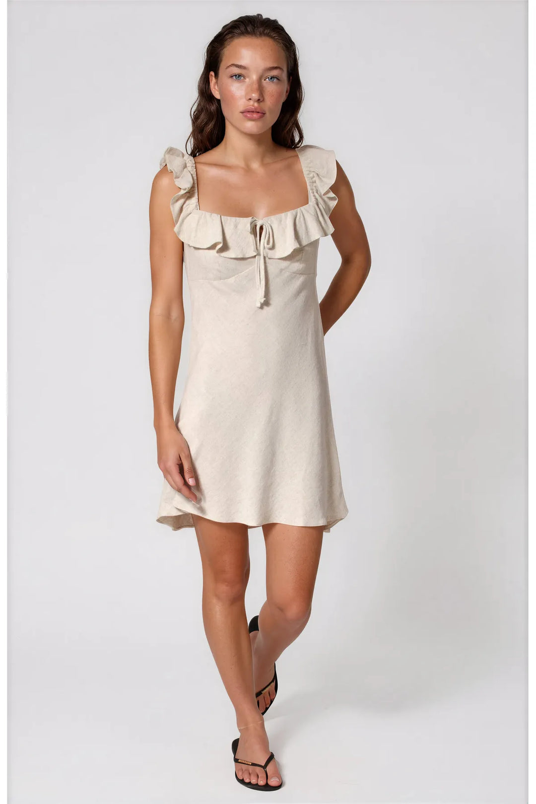 Square neck ruffle neck short dress