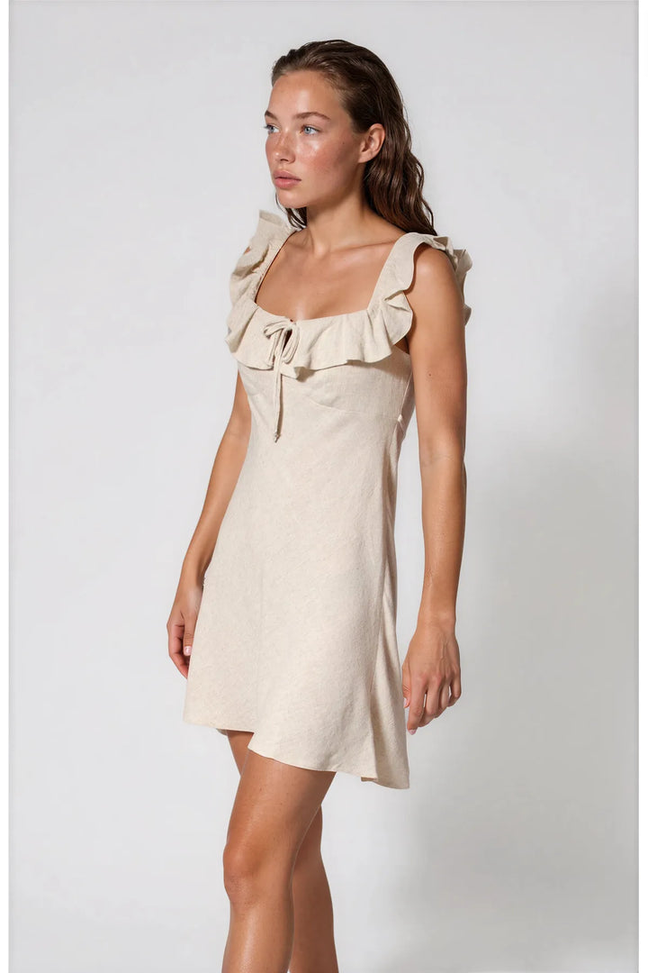 Square neck ruffle neck short dress