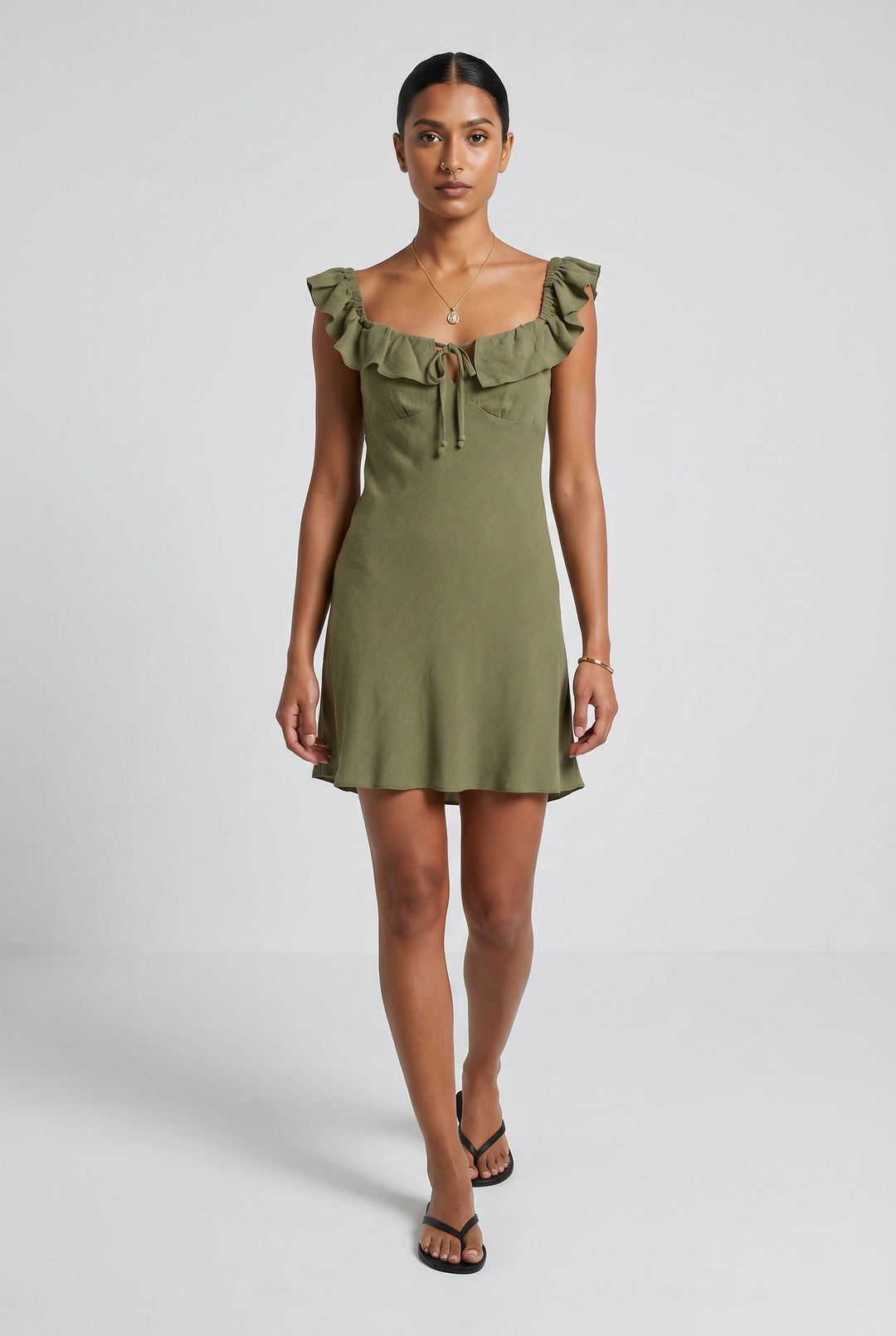 Square neck ruffle neck dress