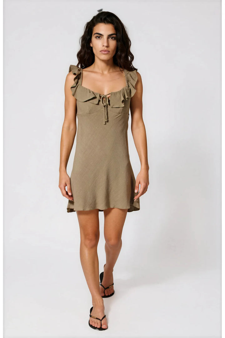 Square neck ruffle neck short dress