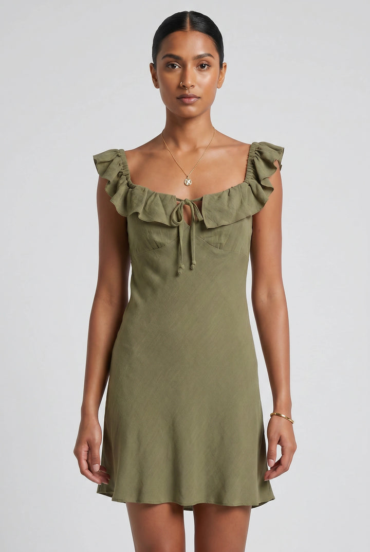 Square neck ruffle neck dress