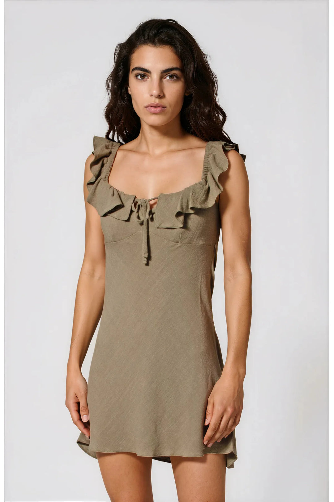Square neck ruffle neck short dress