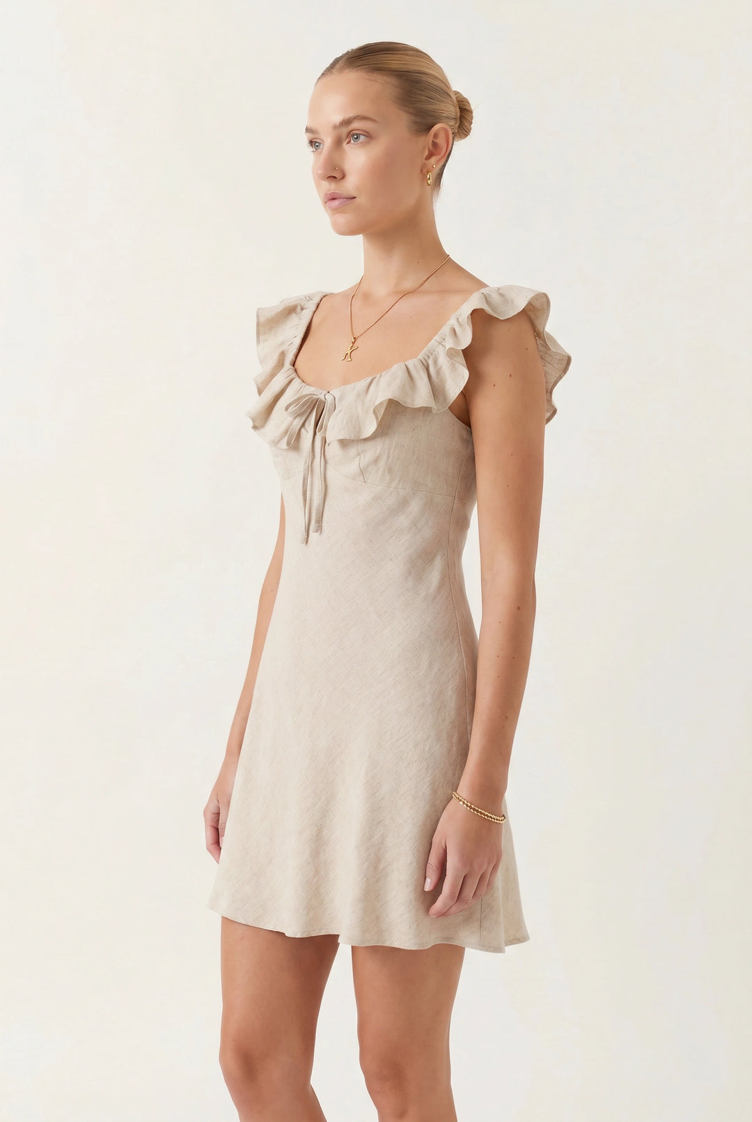 Square neck ruffle neck dress