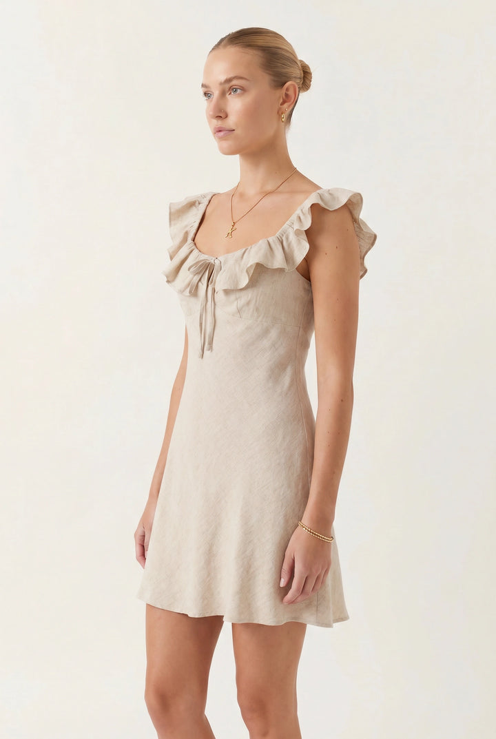 Square neck ruffle neck dress