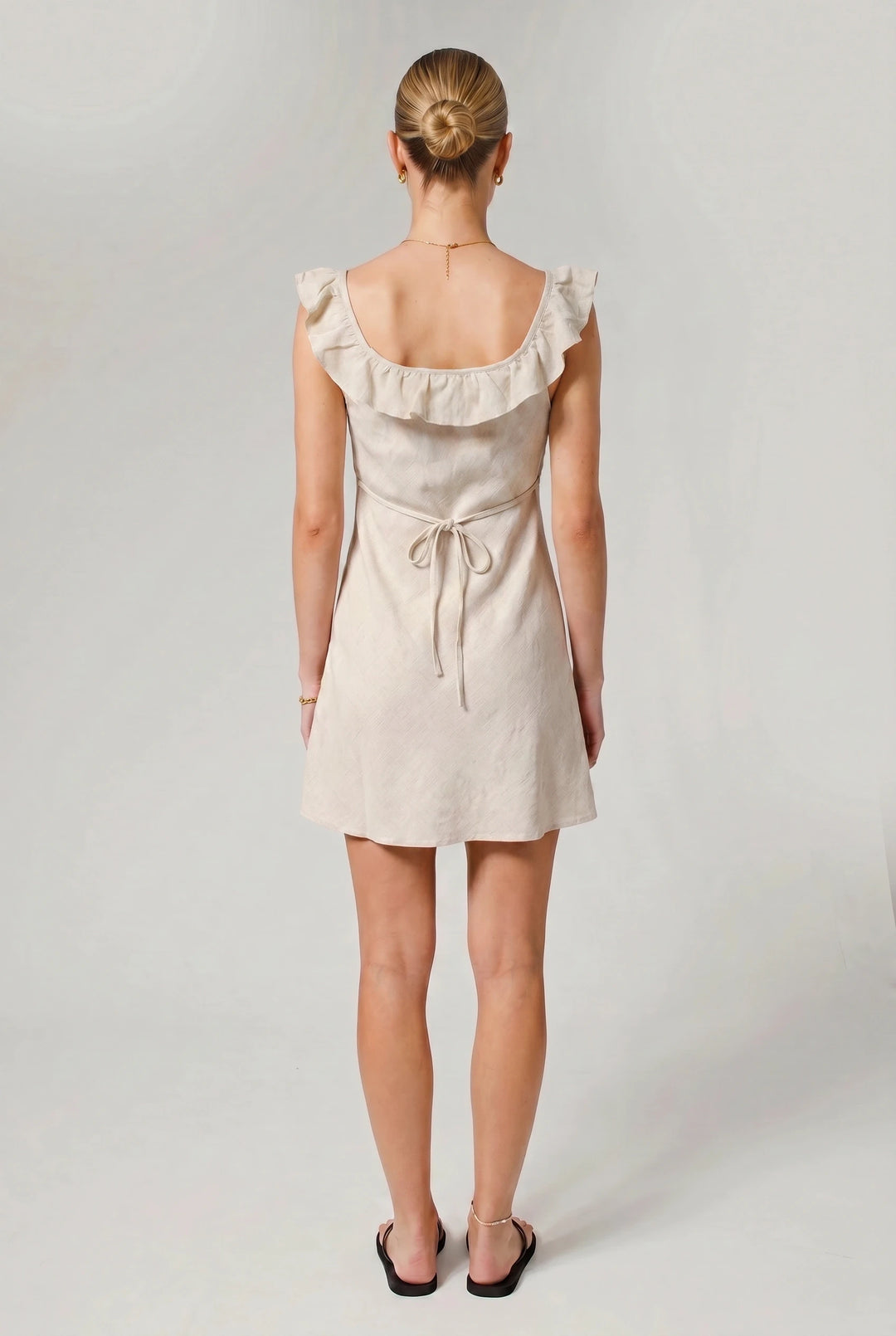 Square neck ruffle neck dress