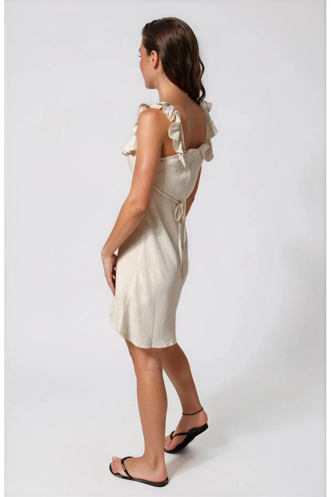 Square neck ruffle neck short dress