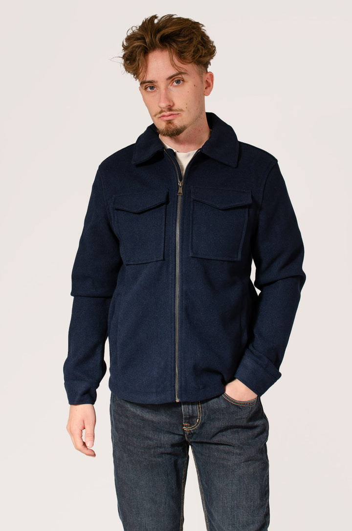 Navy Pocket Front Wool Style Jacket
