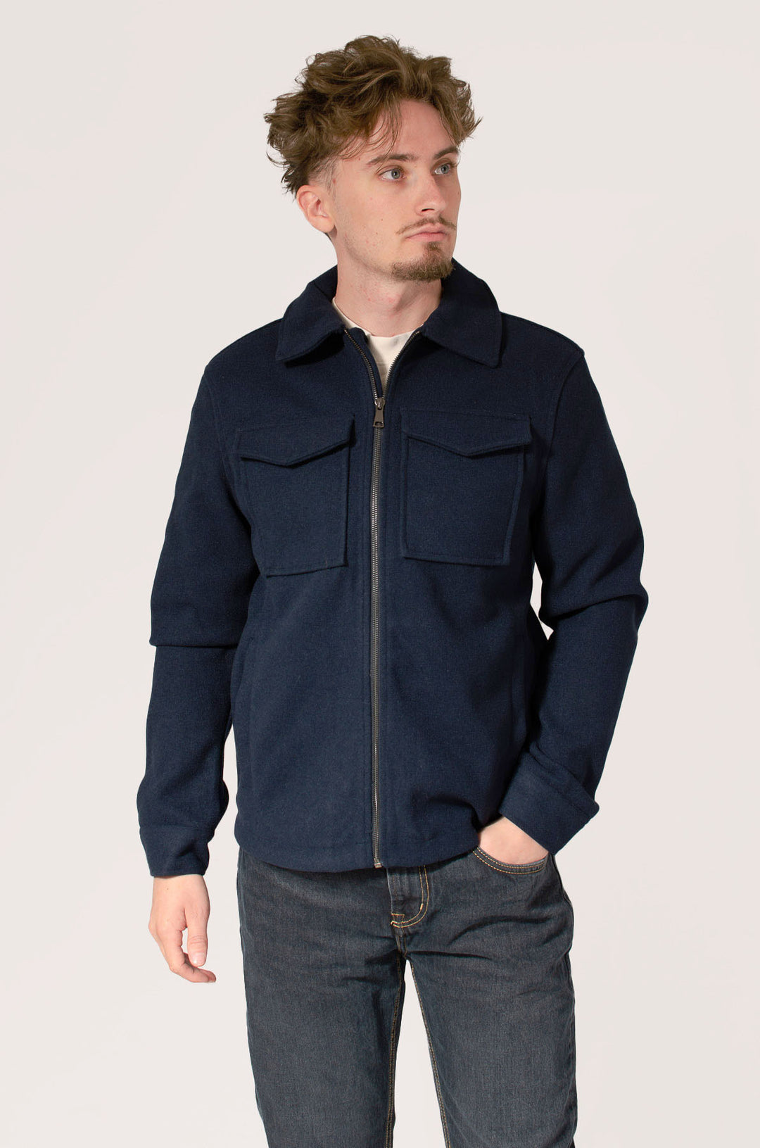 Navy Pocket Front Wool Style Jacket