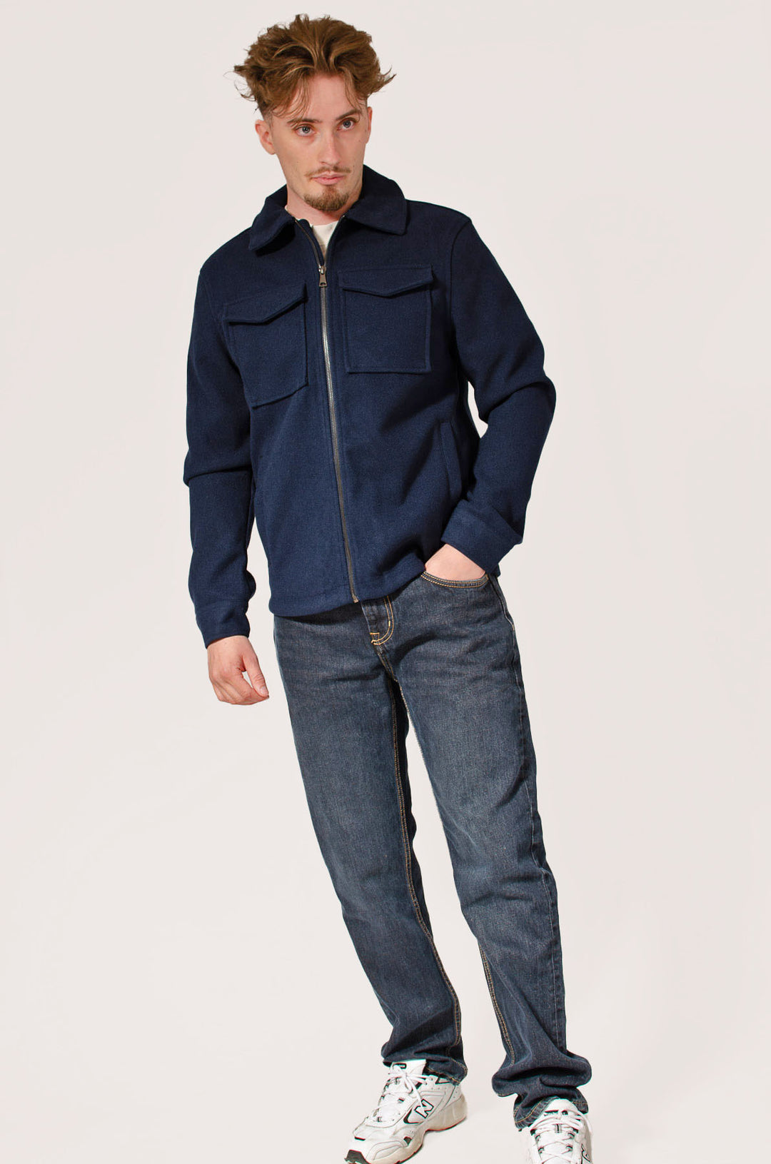 Navy Pocket Front Wool Style Jacket