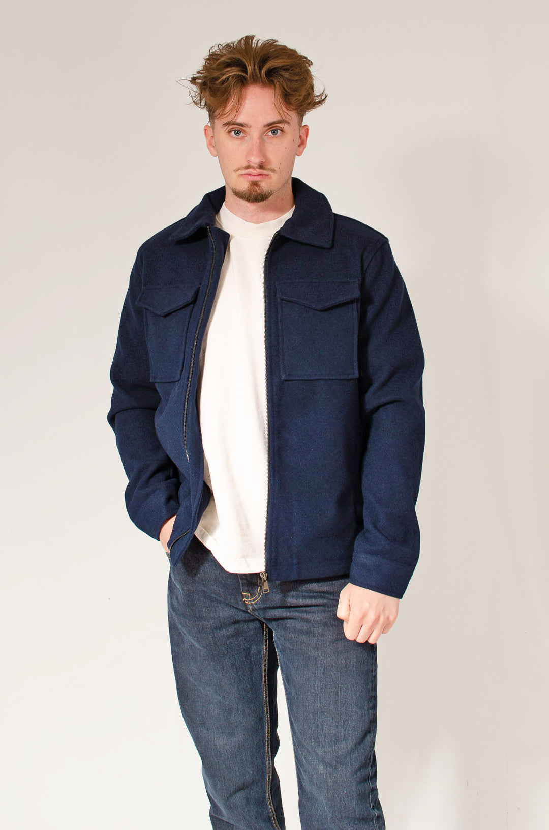 Navy Pocket Front Wool Style Jacket