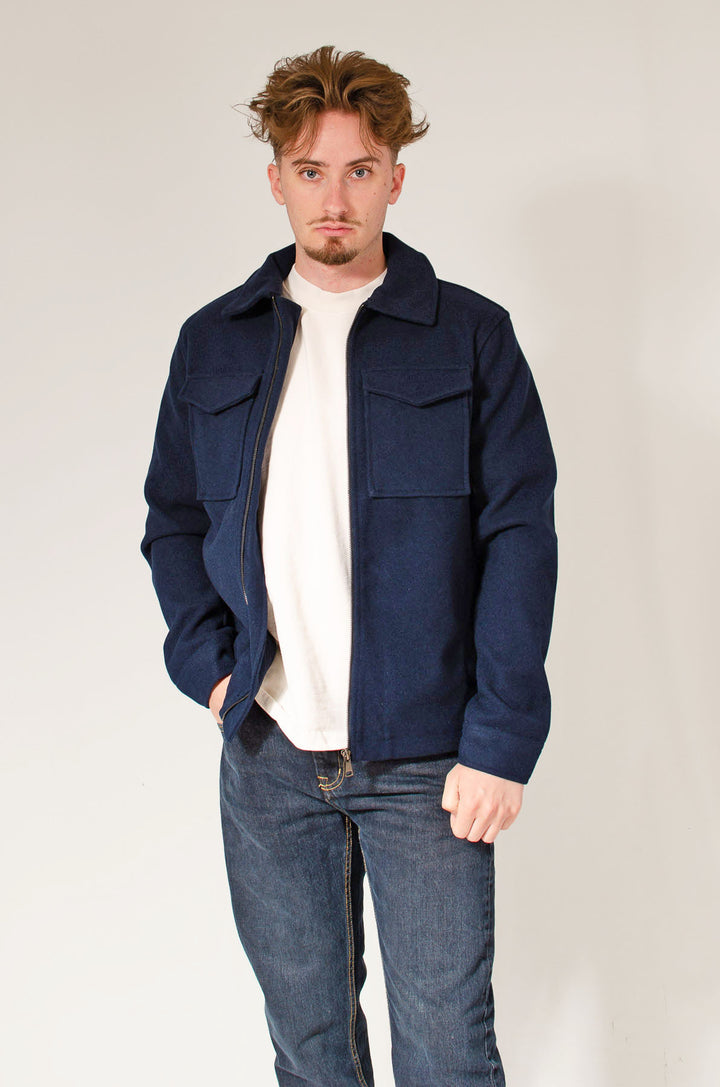 Navy Pocket Front Wool Style Jacket