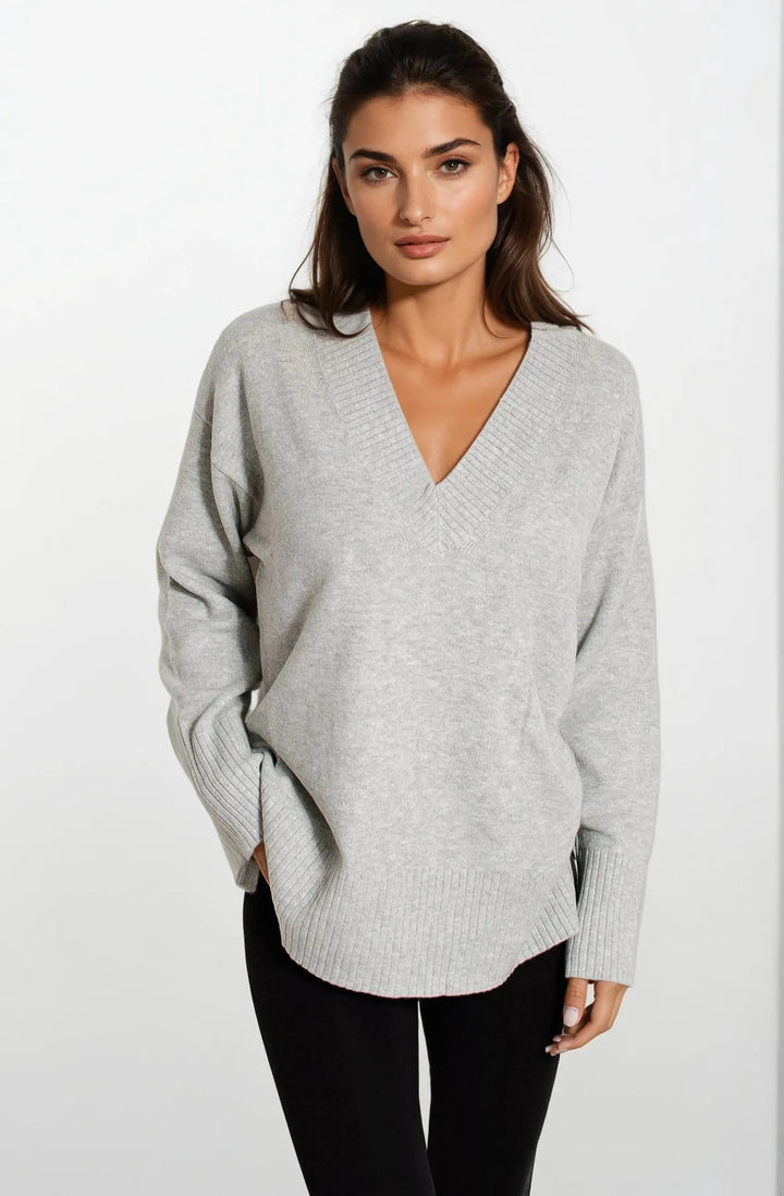 Deep V-neck Jumper Side Split Hem