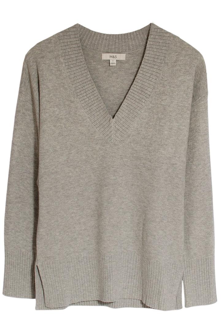 Deep V-neck Jumper Side Split Hem