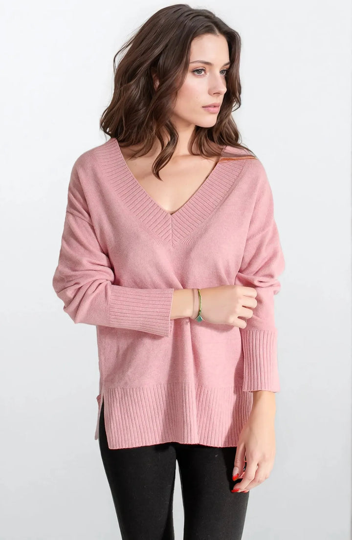 Deep V-neck Jumper Side Split Hem