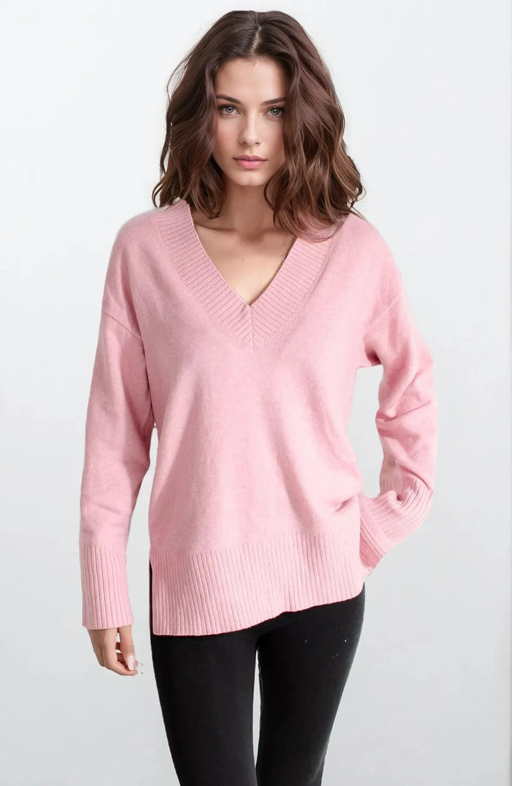 Deep V-neck Jumper Side Split Hem